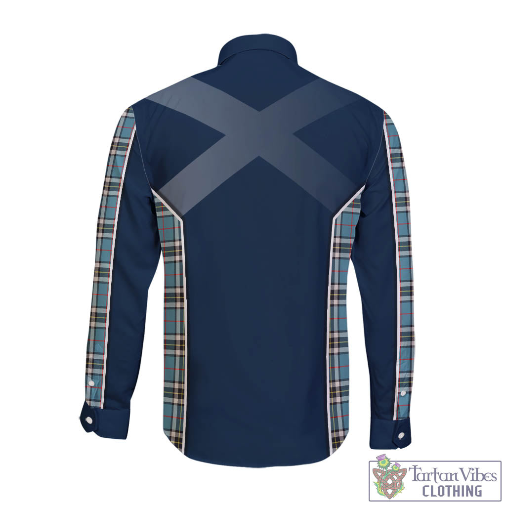Thomson Tartan Long Sleeve Button Up Shirt with Family Crest and Lion Rampant Vibes Sport Style