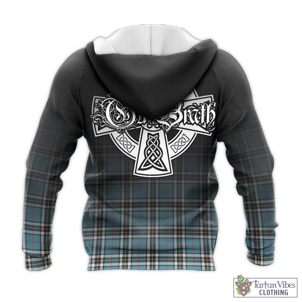 Tartan Vibes Clothing Thomson Tartan Knitted Hoodie Featuring Alba Gu Brath Family Crest Celtic Inspired