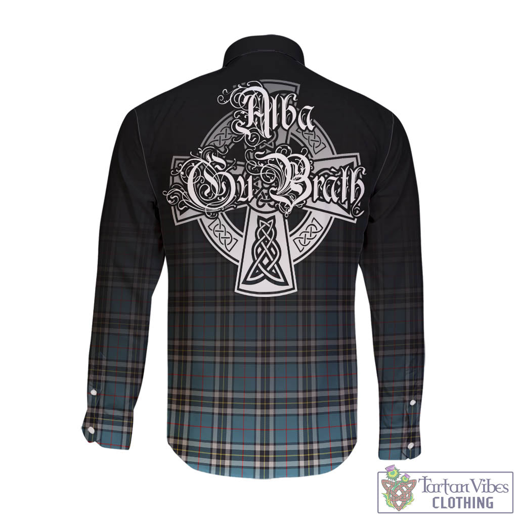 Tartan Vibes Clothing Thomson Tartan Long Sleeve Button Up Featuring Alba Gu Brath Family Crest Celtic Inspired