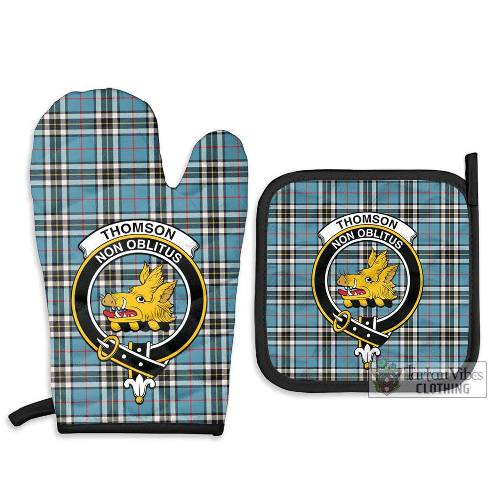 Thompson (Thomson) Tartan Combo Oven Mitt & Pot-Holder with Family Crest Combo 1 Oven Mitt & 2 Pot-Holder Black - Tartan Vibes Clothing