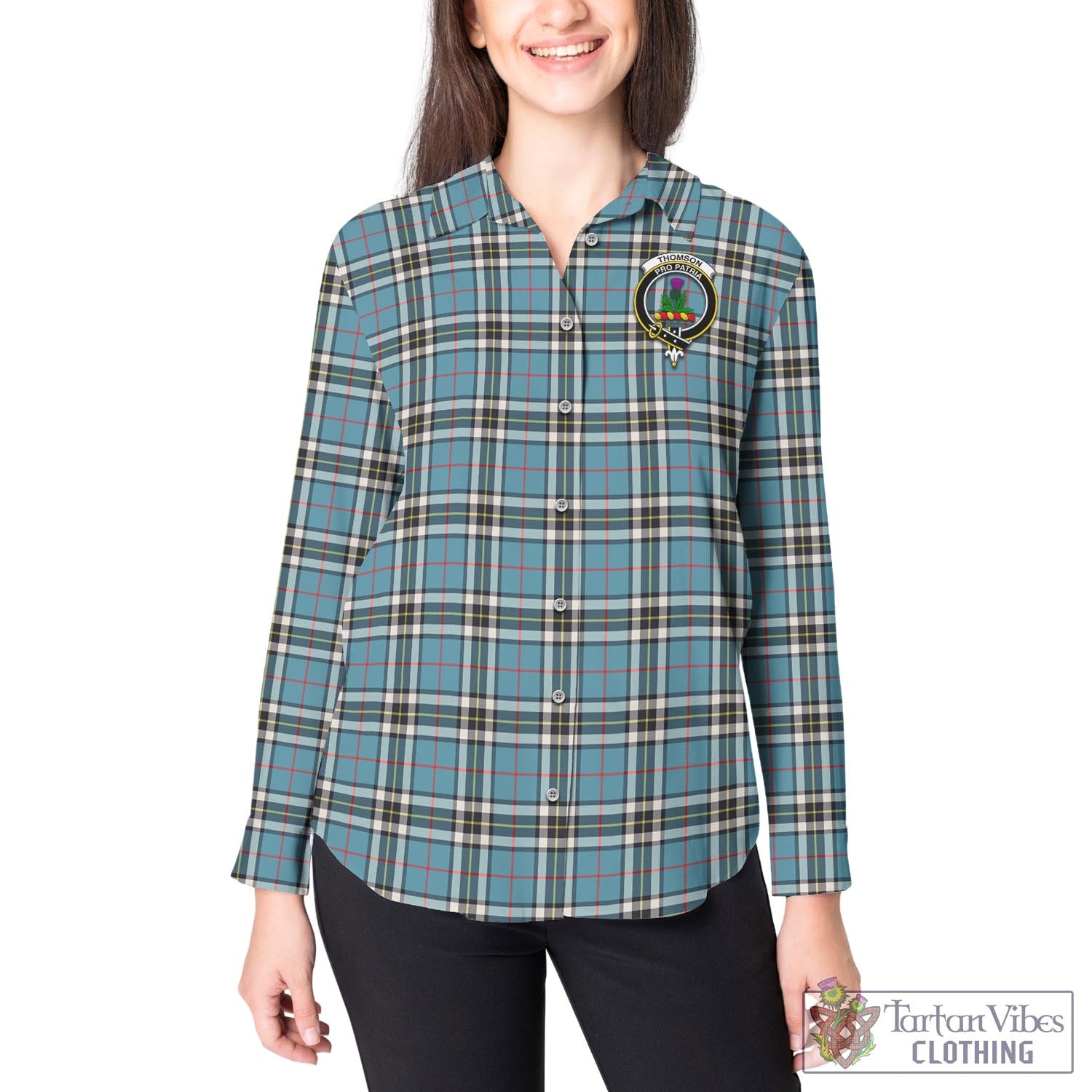 Tartan Vibes Clothing Thomson Tartan Womens Casual Shirt with Family Crest