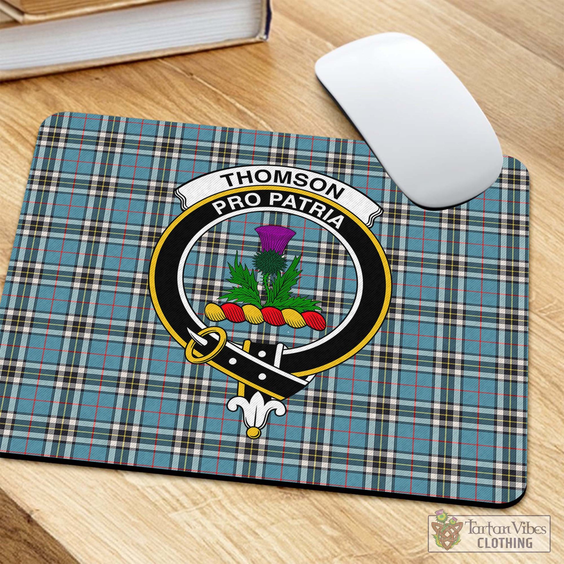 Tartan Vibes Clothing Thomson Tartan Mouse Pad with Family Crest