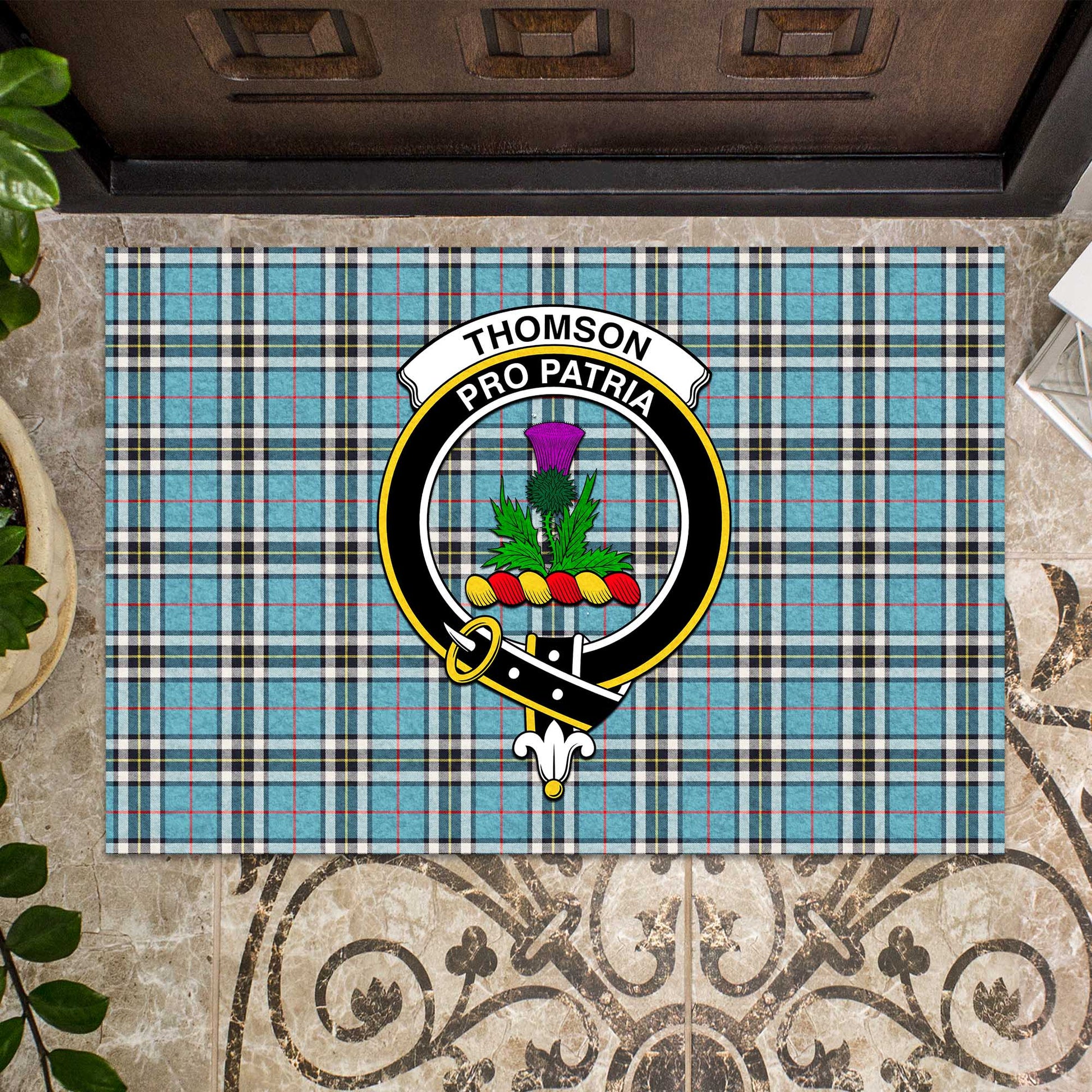 Thomson Tartan Door Mat with Family Crest - Tartanvibesclothing Shop
