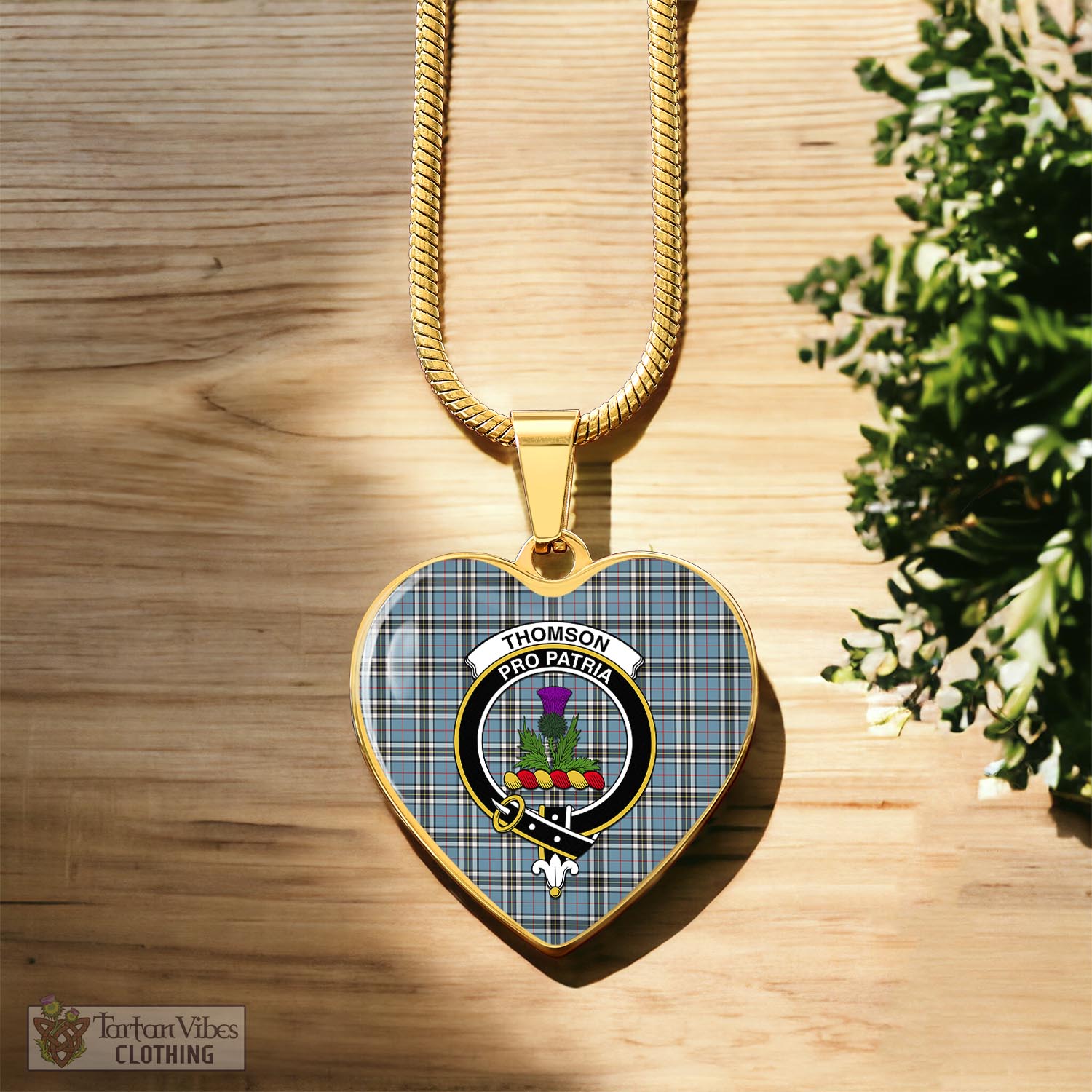 Tartan Vibes Clothing Thomson Tartan Heart Necklace with Family Crest