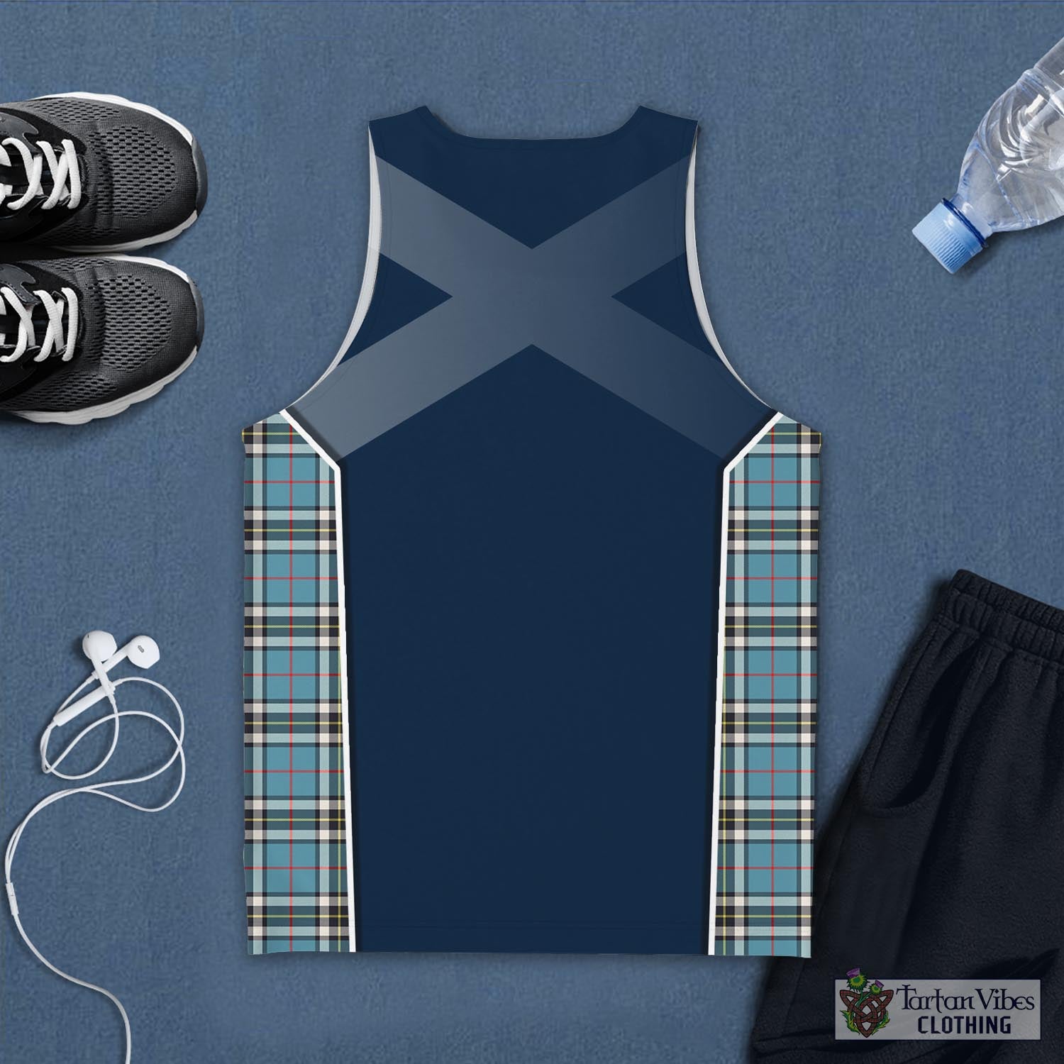 Tartan Vibes Clothing Thomson Tartan Men's Tanks Top with Family Crest and Scottish Thistle Vibes Sport Style