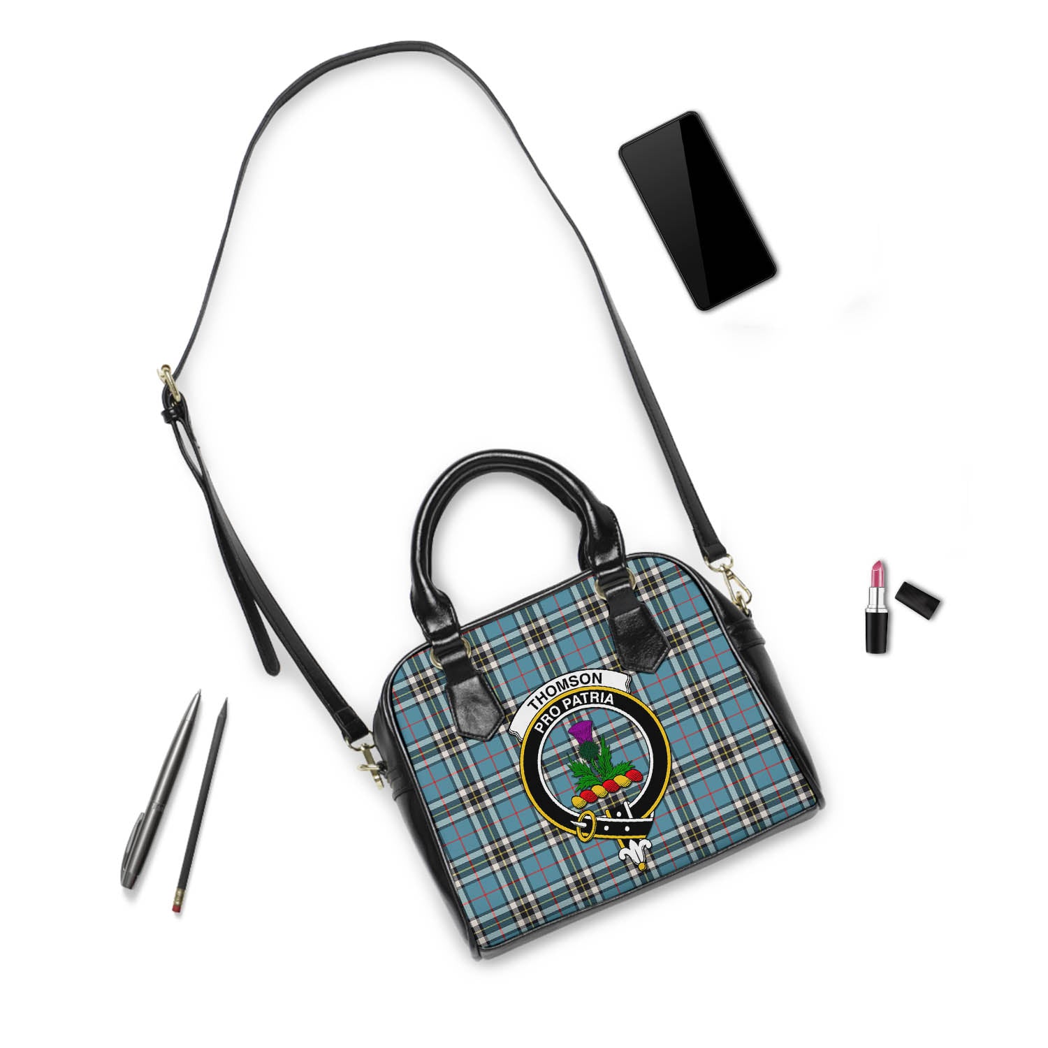 Thomson Tartan Shoulder Handbags with Family Crest - Tartanvibesclothing