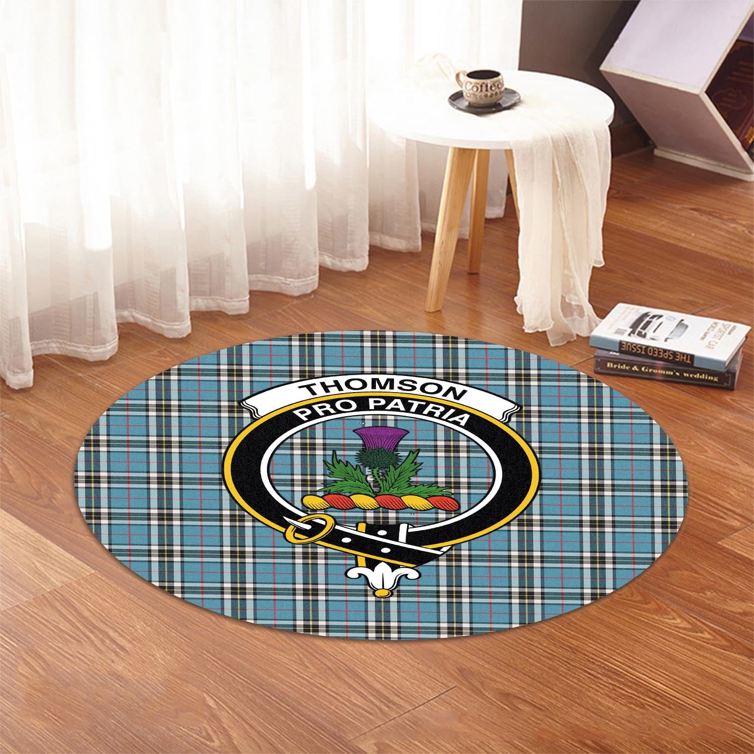 thomson-tartan-round-rug-with-family-crest