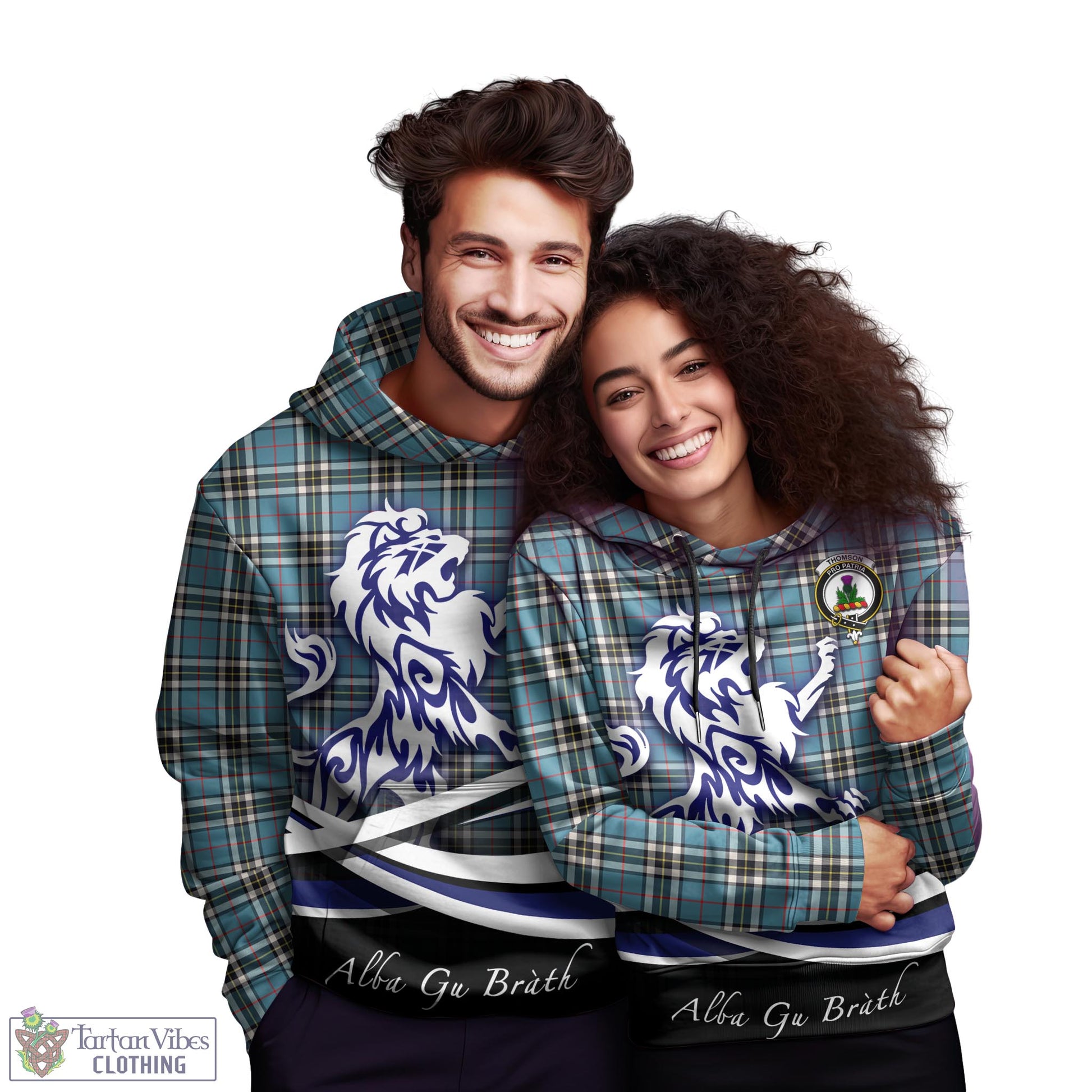 Thompson (Thomson) Tartan Hoodie with Alba Gu Brath Regal Lion Emblem - Tartan Vibes Clothing