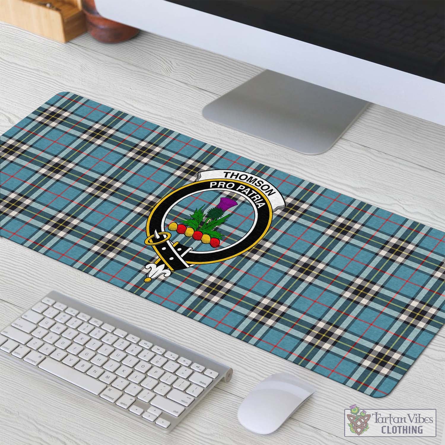 Tartan Vibes Clothing Thomson Tartan Mouse Pad with Family Crest