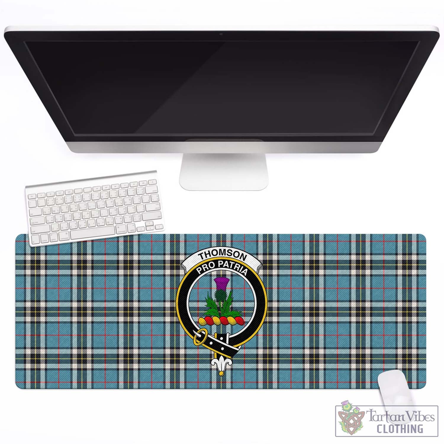 Tartan Vibes Clothing Thomson Tartan Mouse Pad with Family Crest