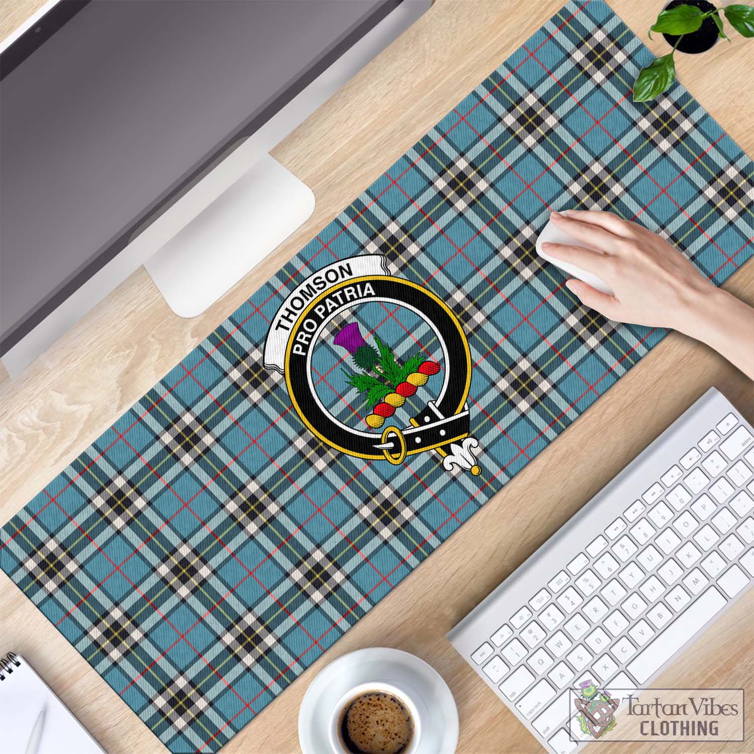 Tartan Vibes Clothing Thomson Tartan Mouse Pad with Family Crest