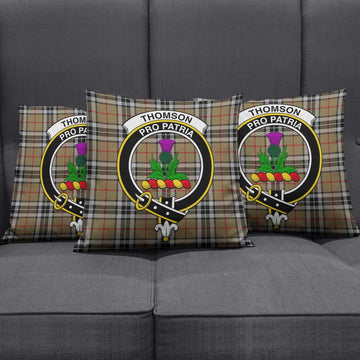 Thomson Camel Tartan Pillow Cover with Family Crest