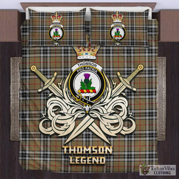 Thomson Camel Tartan Bedding Set with Clan Crest and the Golden Sword of Courageous Legacy