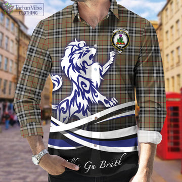 Thomson Camel Tartan Long Sleeve Button Up Shirt with Alba Gu Brath Regal Lion Emblem