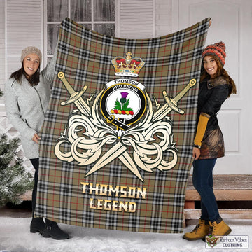Thomson Camel Tartan Blanket with Clan Crest and the Golden Sword of Courageous Legacy