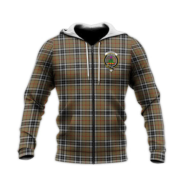 Thomson Camel Tartan Knitted Hoodie with Family Crest