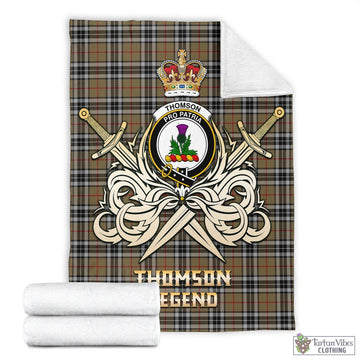 Thomson Camel Tartan Blanket with Clan Crest and the Golden Sword of Courageous Legacy