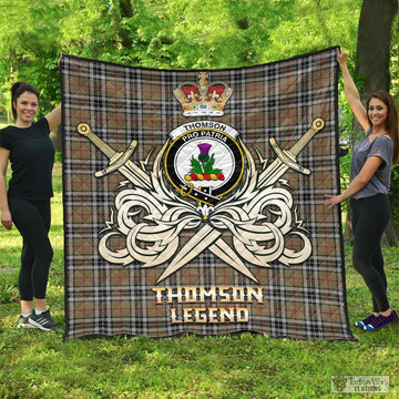Thomson Camel Tartan Quilt with Clan Crest and the Golden Sword of Courageous Legacy