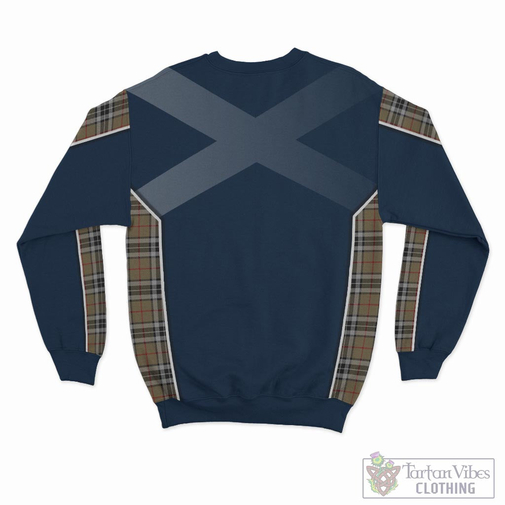 Tartan Vibes Clothing Thomson Camel Tartan Sweatshirt with Family Crest and Scottish Thistle Vibes Sport Style