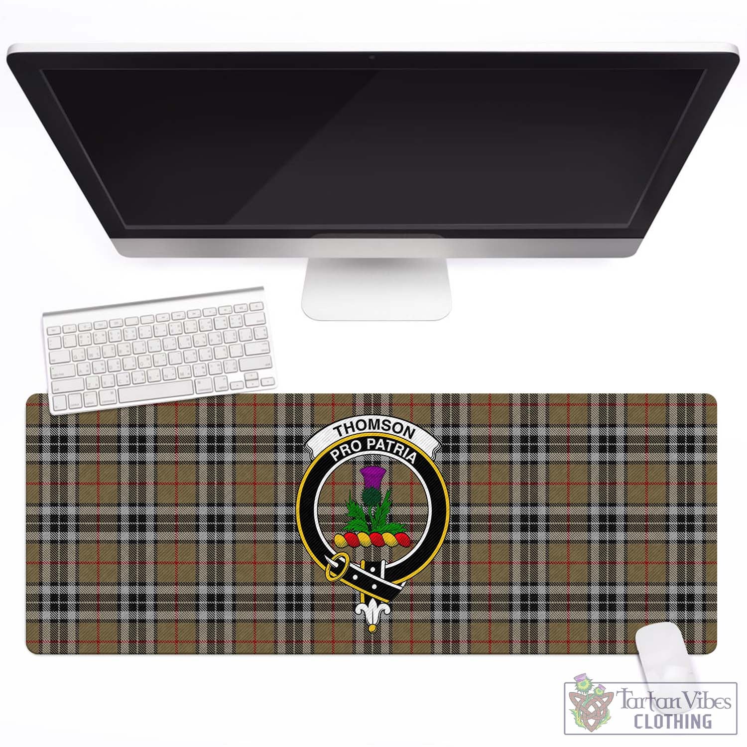 Tartan Vibes Clothing Thomson Camel Tartan Mouse Pad with Family Crest