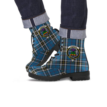 Thomson Dress Blue Tartan Leather Boots with Family Crest