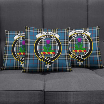 Thomson Dress Blue Tartan Pillow Cover with Family Crest