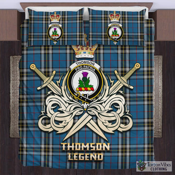 Thomson Dress Blue Tartan Bedding Set with Clan Crest and the Golden Sword of Courageous Legacy