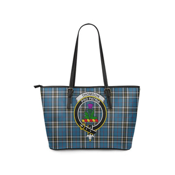 Thomson Dress Blue Tartan Leather Tote Bag with Family Crest