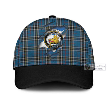 Thomson Dress Blue Tartan Classic Cap with Family Crest In Me Style