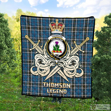 Thomson Dress Blue Tartan Quilt with Clan Crest and the Golden Sword of Courageous Legacy