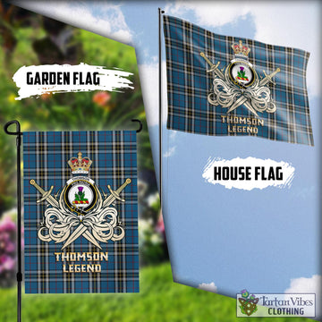 Thomson Dress Blue Tartan Flag with Clan Crest and the Golden Sword of Courageous Legacy
