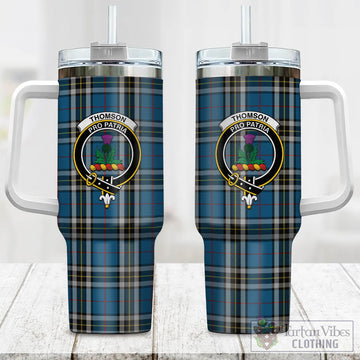 Thomson Dress Blue Tartan and Family Crest Tumbler with Handle