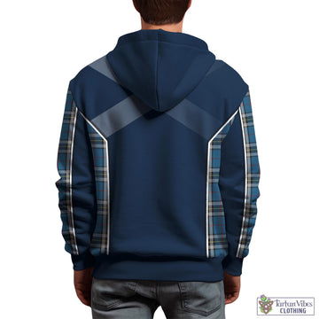 Thomson Dress Blue Tartan Hoodie with Family Crest and Scottish Thistle Vibes Sport Style