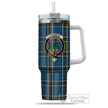 Thomson Dress Blue Tartan and Family Crest Tumbler with Handle