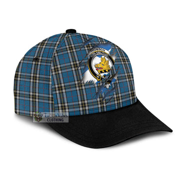 Thomson Dress Blue Tartan Classic Cap with Family Crest In Me Style