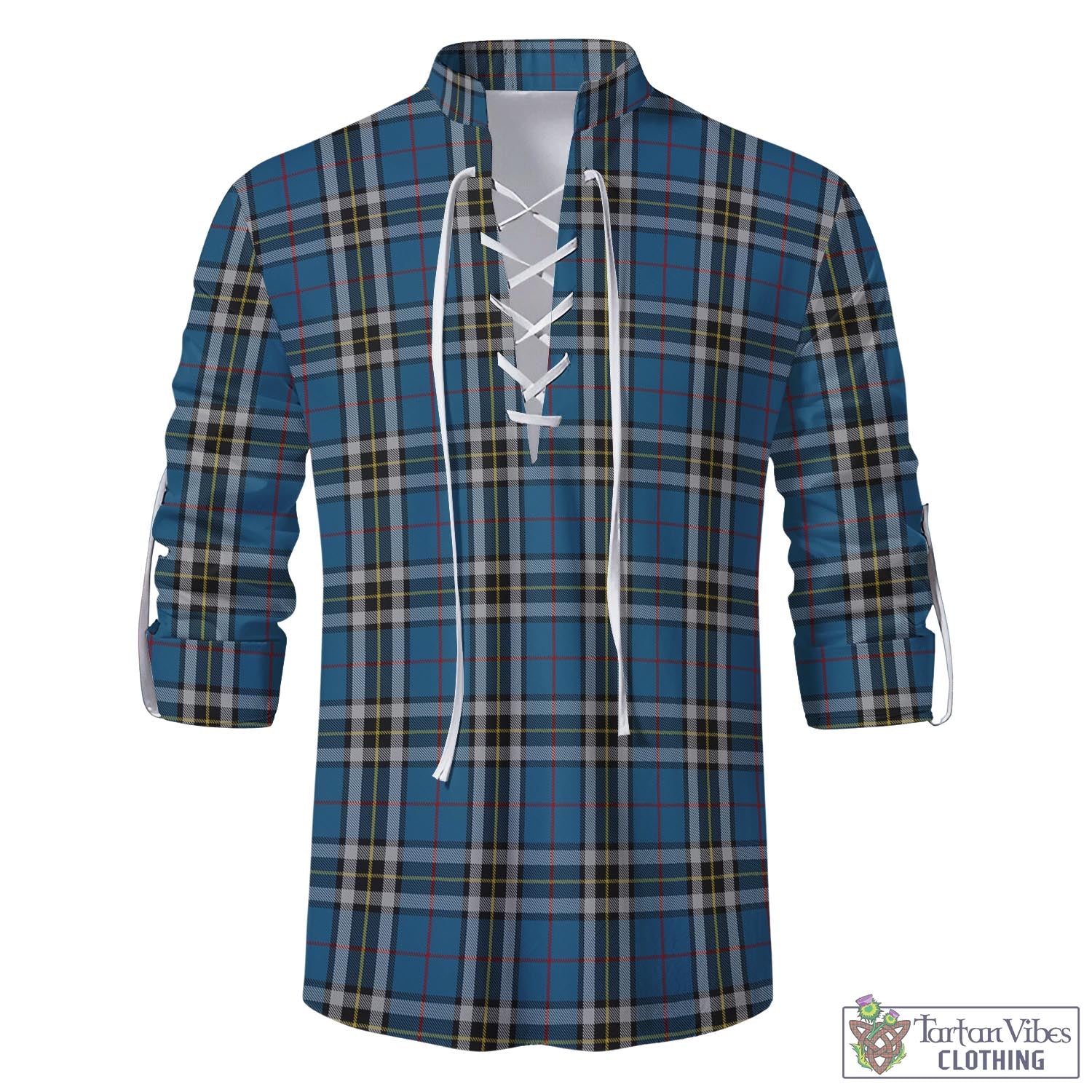 Tartan Vibes Clothing Thomson Dress Blue Tartan Men's Scottish Traditional Jacobite Ghillie Kilt Shirt