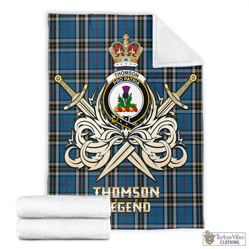 Thomson Dress Blue Tartan Blanket with Clan Crest and the Golden Sword of Courageous Legacy