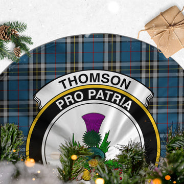 Thomson Dress Blue Tartan Christmas Tree Skirt with Family Crest