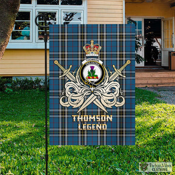 Thomson Dress Blue Tartan Flag with Clan Crest and the Golden Sword of Courageous Legacy