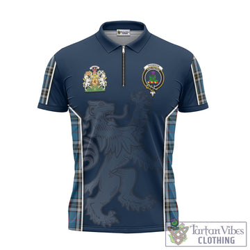 Thomson Dress Blue Tartan Zipper Polo Shirt with Family Crest and Lion Rampant Vibes Sport Style