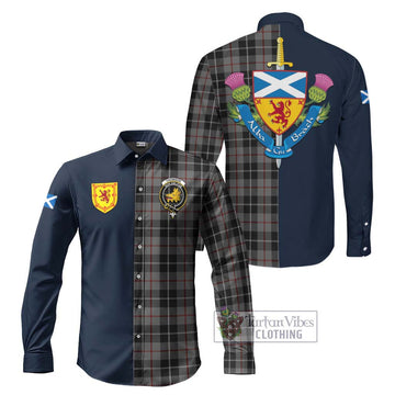 Thomson Grey Tartan Long Sleeve Button Shirt Alba with Scottish Lion Royal Arm Half Style