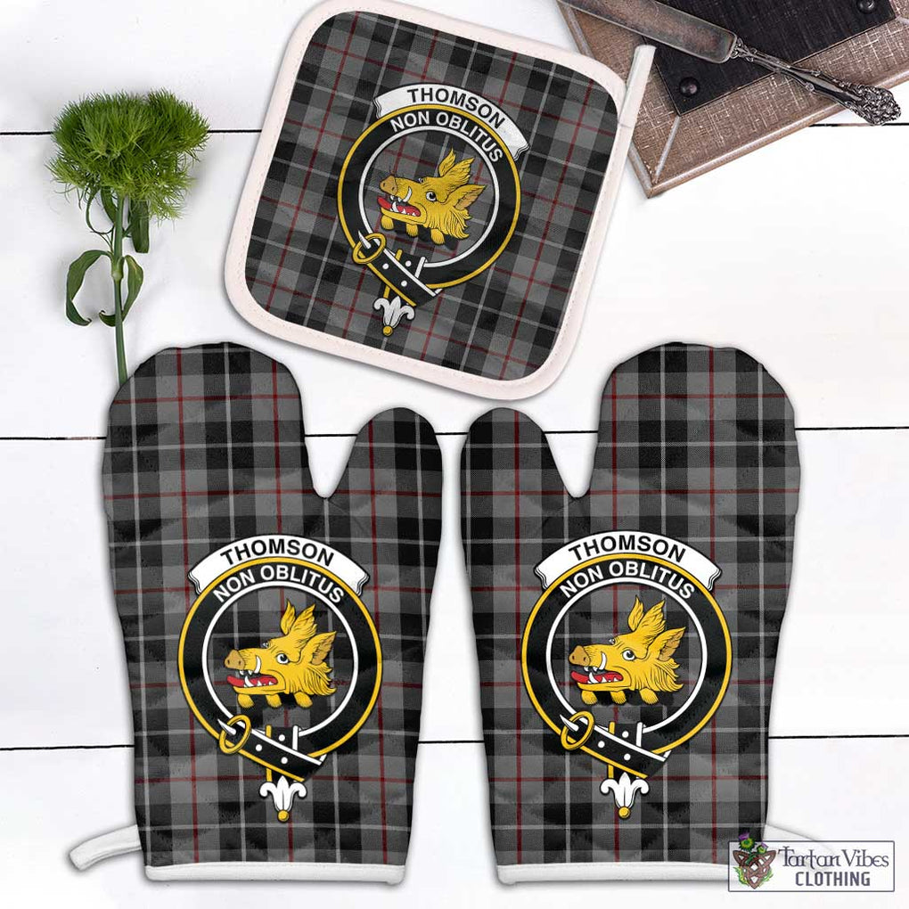 Thomson Grey Tartan Combo Oven Mitt & Pot-Holder with Family Crest Combo 1 Oven Mitt & 1 Pot-Holder White - Tartan Vibes Clothing