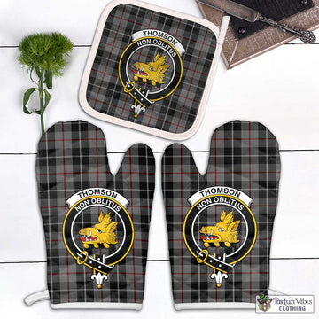 Thomson Grey Tartan Combo Oven Mitt & Pot-Holder with Family Crest Combo 1 Oven Mitt & 1 Pot-Holder White - Tartan Vibes Clothing