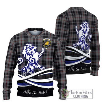 Thomson Grey Tartan Knitted Sweater with Alba Gu Brath Regal Lion Emblem Unisex - Tartanvibesclothing Shop