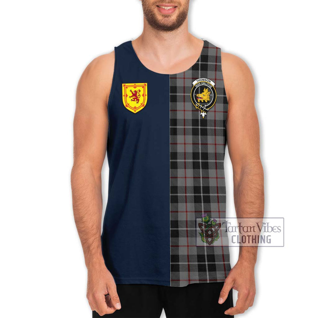 Tartan Vibes Clothing Thomson Grey Tartan Men's Tank Top with Scottish Lion Royal Arm Half Style