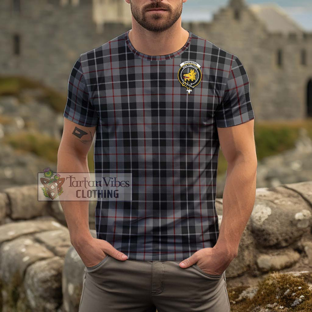 Thomson Grey Tartan Cotton T-Shirt with Family Crest Men's Shirt - Tartanvibesclothing Shop