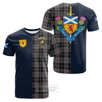 Thomson Grey Tartan Cotton T-shirt Alba with Scottish Lion Royal Arm Half Style