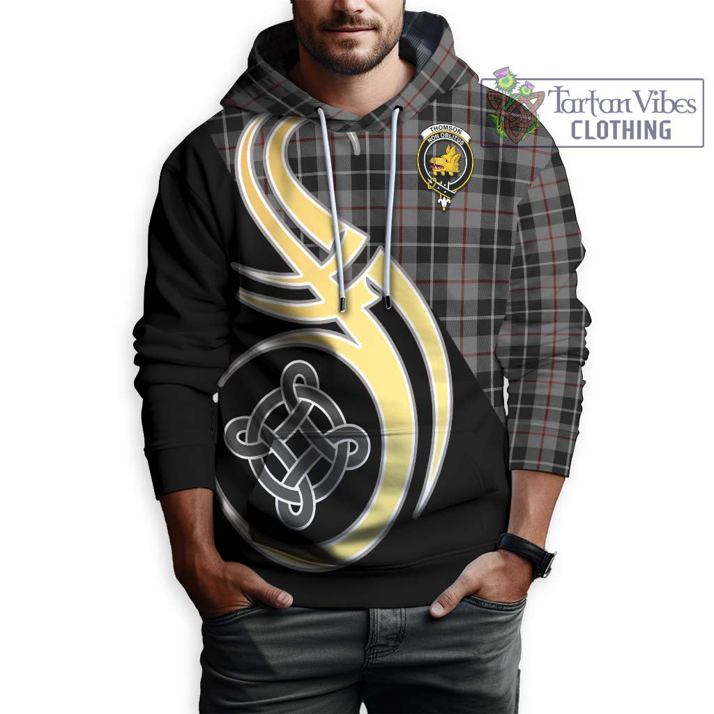 Thomson Grey Tartan Hoodie with Family Crest and Celtic Symbol Style Zip Hoodie - Tartan Vibes Clothing
