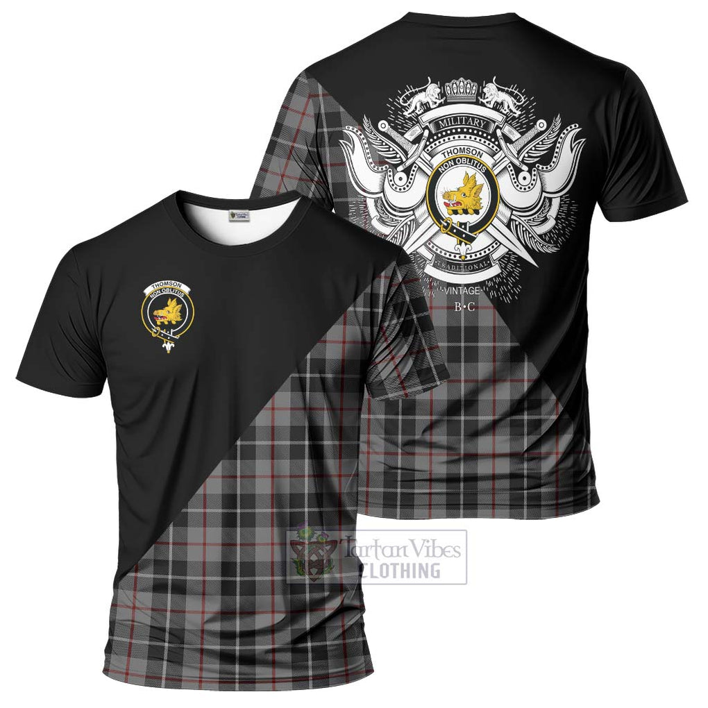 Thomson Grey Tartan T-Shirt with Family Crest and Military Logo Style Kid's Shirt - Tartanvibesclothing Shop
