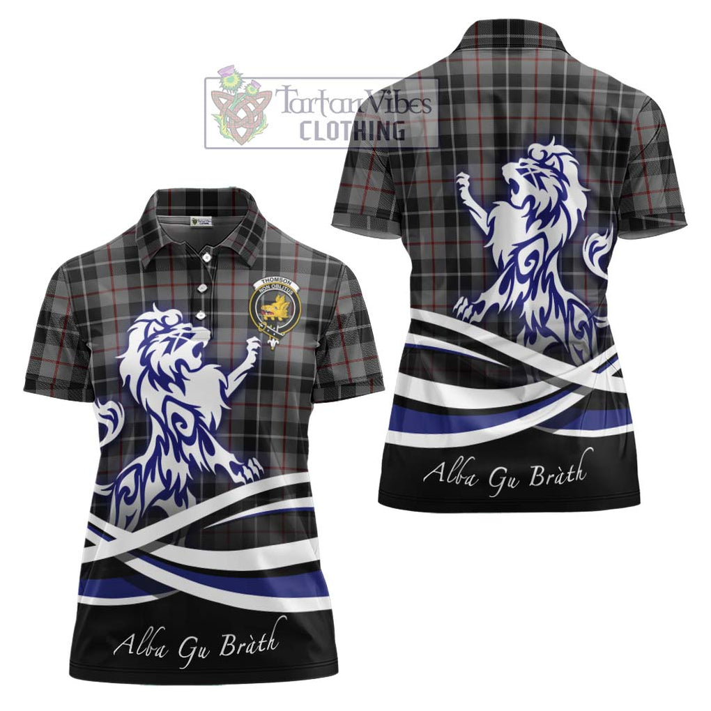 Thomson Grey Tartan Women's Polo Shirt with Alba Gu Brath Regal Lion Emblem Women - Tartanvibesclothing Shop